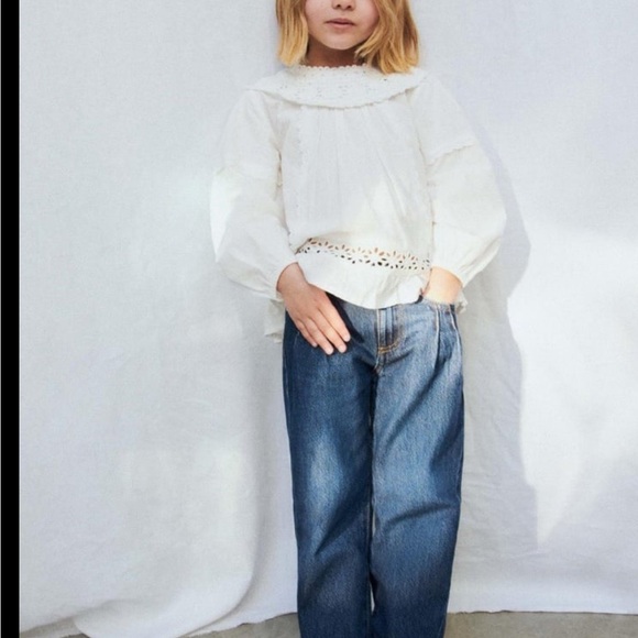 Zara White Lace Trim Kids Blouse - Picture 1 of 8